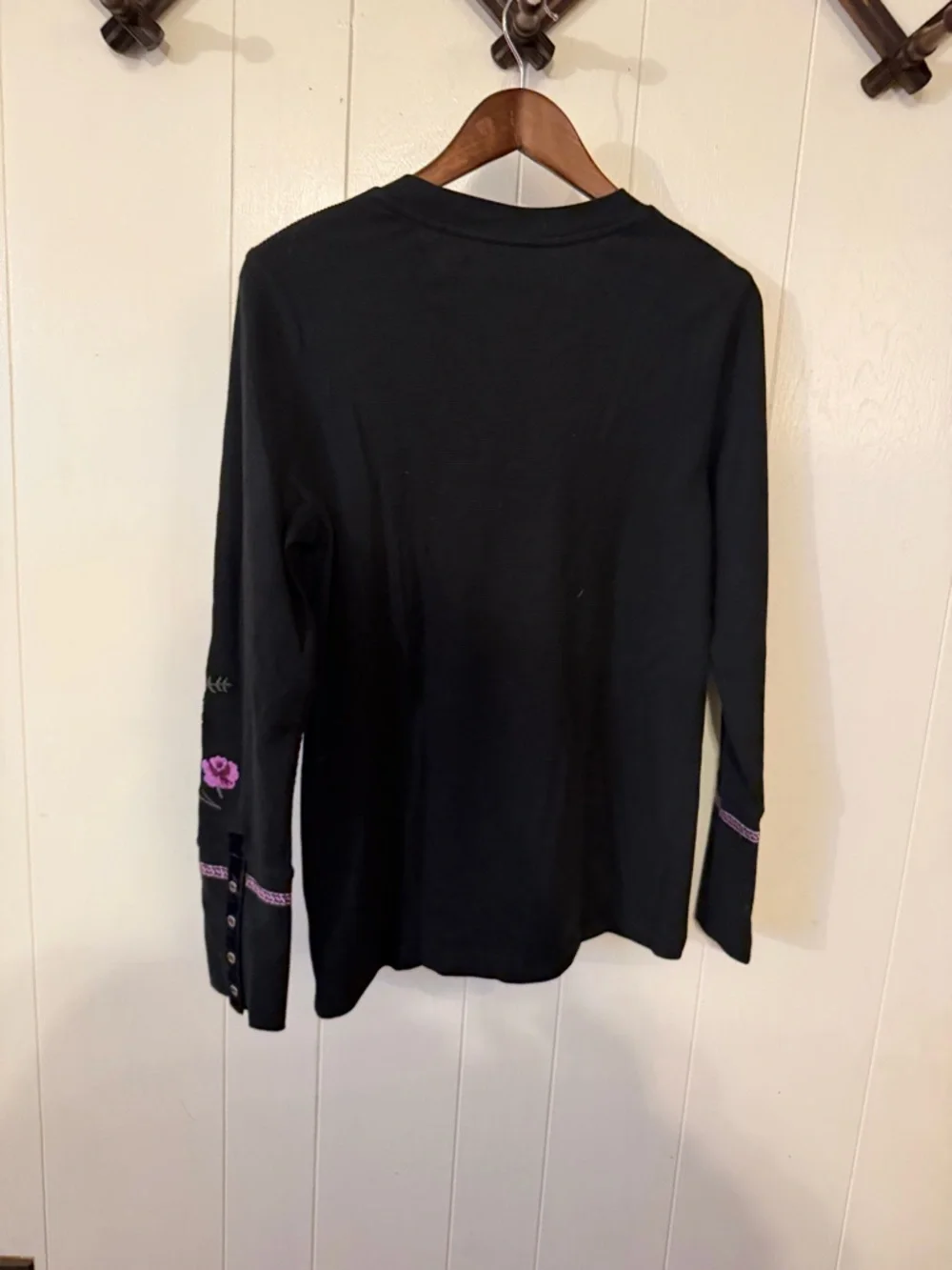 Sundance Black Long Sleeve Tee with Pink & Yellow Floral Embroidery - Picture 9 of 10